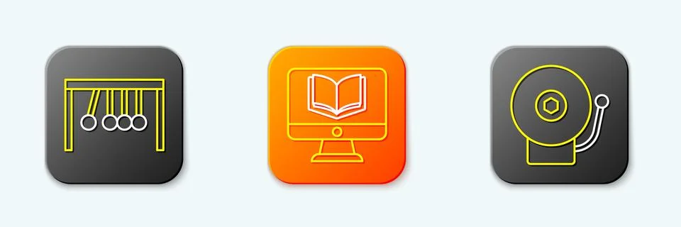 Set line Pendulum, Online class and Ringing alarm bell icon. Vector Stock Illustration