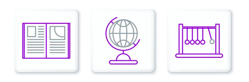 Set line Pendulum, Open book and Earth globe icon. Vector Stock Illustration
