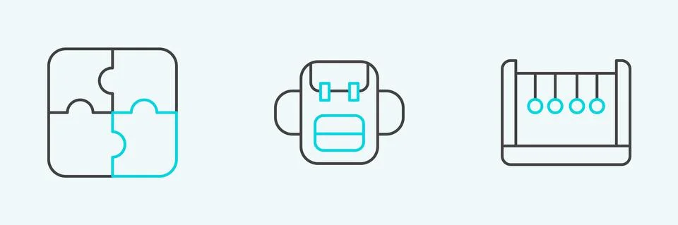 Set line Pendulum, Piece of puzzle and School backpack icon. Vector 스톡 일러스트