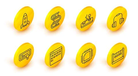 Set line Pendulum, Processor with CPU, Binary code, Certificate template, Hea Stock Illustration