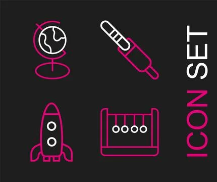 Set line Pendulum, Rocket ship, Audio jack and Earth globe icon. Vector Stock Illustration