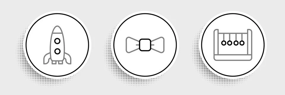 Set line Pendulum, Rocket ship and Bow tie icon. Vector Stock Illustration