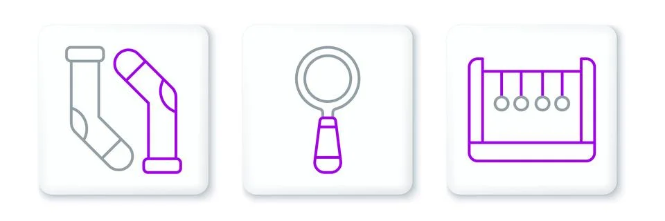 Set line Pendulum, Socks and Magnifying glass icon. Vector Illustrazione stock