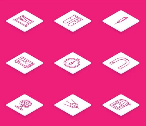 Set line Pendulum, Test tube and flask chemical laboratory, Syringe, Computer Stock Illustration