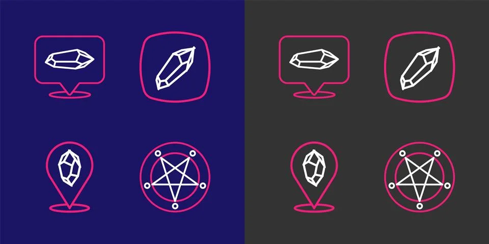 Set line Pentagram in a circle, Magic stone,  and  icon. Vector Stock Illustration