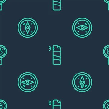 Set line Pepper spray, Compass and Paw search on seamless pattern. Vector Stock Illustration