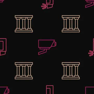 Set line Pepper spray, Prison window and Security camera on seamless pattern Stock Illustration