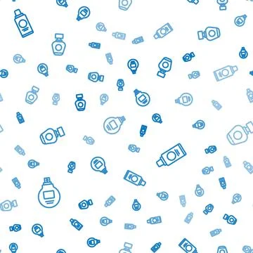 Set line Perfume, Bottle of shampoo and on seamless pattern. Vector Stock-Illustration
