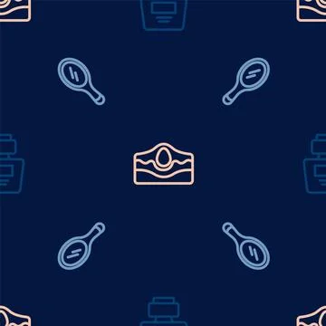 Set line Perfume, Hand mirror and Acne on seamless pattern. Vector Stock-Illustration