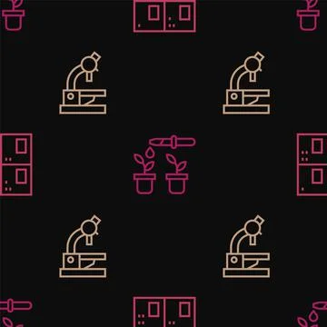 Set line Periodic table, Microscope and Pipette and plant on seamless pattern Stockillustratie