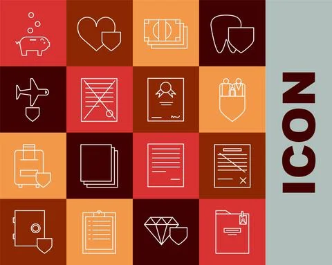 Set line Personal folder, Delete file document, Family insurance with shield イラスト素材