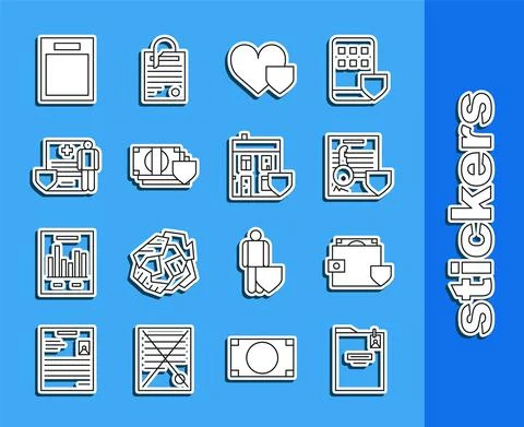 Set line Personal folder, Wallet and money with shield, Document key, Heart Stock Illustration