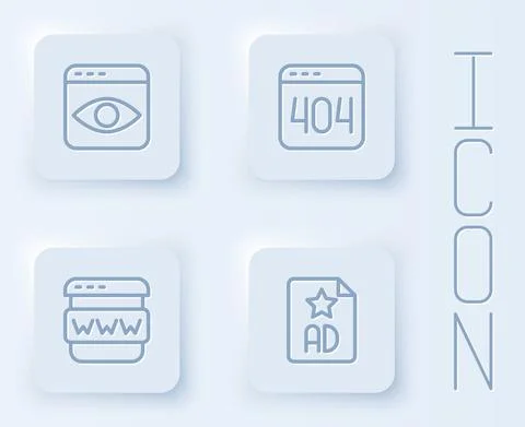 Set line Personal information collection, Page with 404 error, Browser window Stock Illustration
