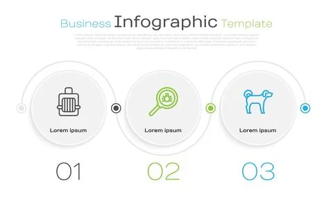 Set line Pet carry case, Flea search and Dog. Business infographic template Stock-Illustration