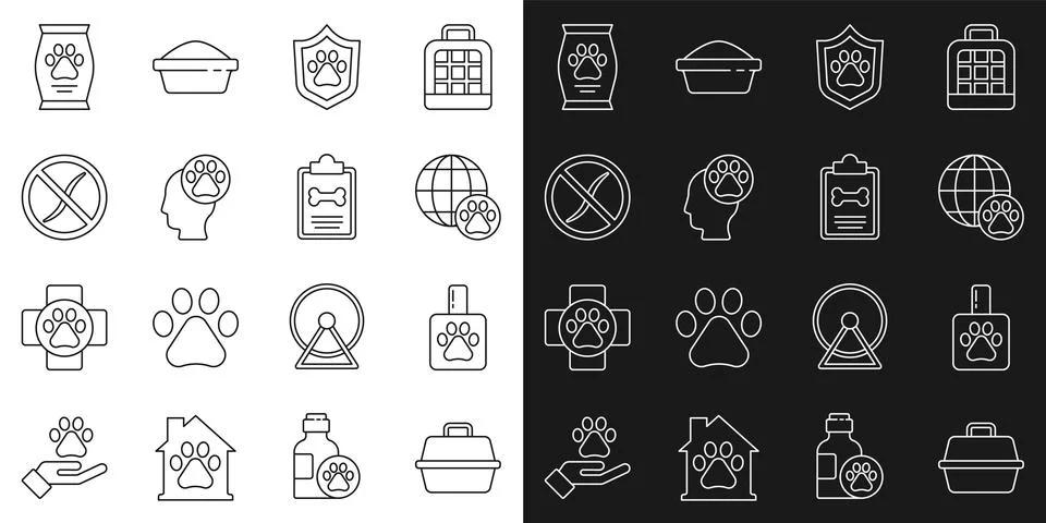 Set line Pet carry case, shampoo, World pet, Animal health insurance, Human with Stock Illustration