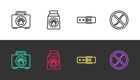Set line Pet first aid kit, Bag of food, Collar with name tag and Anti worms Stock-Illustration