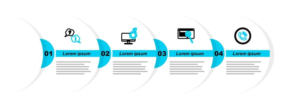 Set line Phone call, System bug concept, Computer monitor service and Question Illustrazione stock
