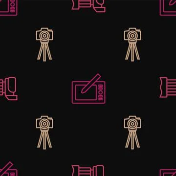 Set line Photo camera, and Graphic tablet on seamless pattern. Vector Stock Illustration