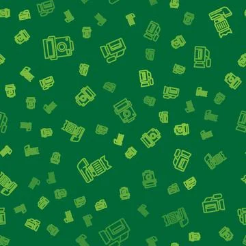 Set line Photo camera,  and Cinema on seamless pattern. Vector Illustrazione stock