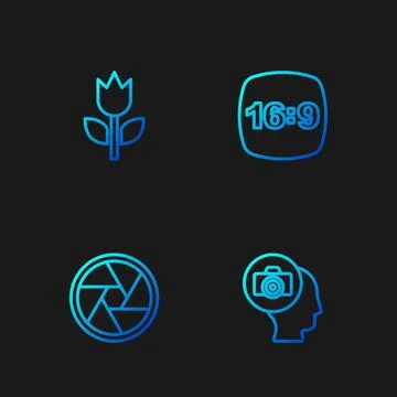 Set line Photo camera, Camera shutter, mode macro and frame 16. Gradient colo イラスト素材