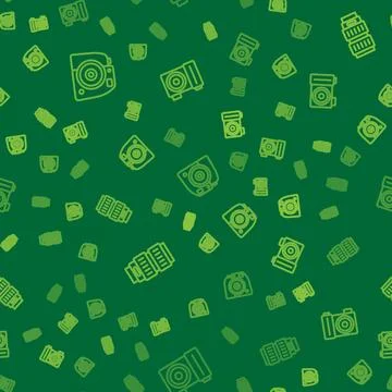 Set line Photo camera, Camera photo lens and on seamless pattern. Vector Stock Illustration