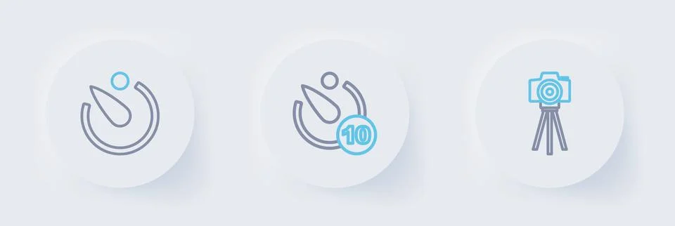 Set line Photo camera, Camera timer and  icon. Vector 库存插图