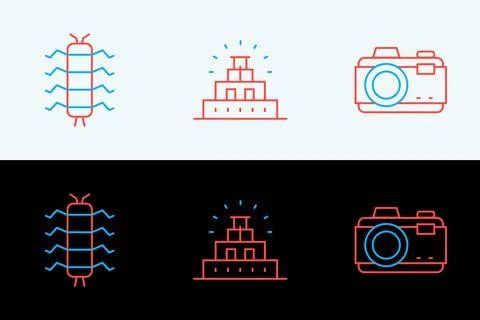 Set line Photo camera, Centipede insect and Chichen Itza Mayan icon. Vector Stock Illustration