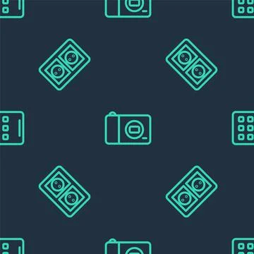 Set line Photo camera, Electrical outlet and Graphic tablet on seamless pattern 스톡 일러스트