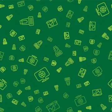 Set line Photo camera flash, Camera shutter and retouching on seamless pattern Stock Illustration