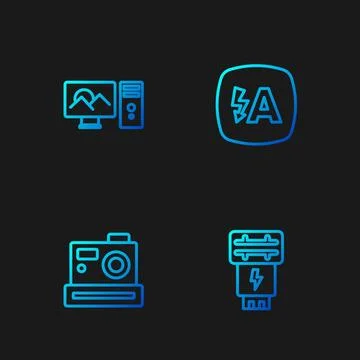 Set line Photo camera flash, , retouching and Auto. Gradient color icons. Vector Stock Illustration