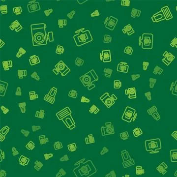 Set line Photo camera, flash and on seamless pattern. Vector Stock Illustration