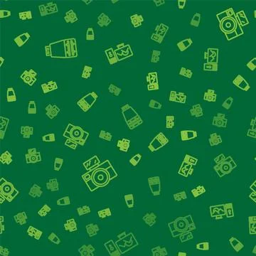 Set line Photo camera flash, with and retouching on seamless pattern. Vector Illustrazione stock