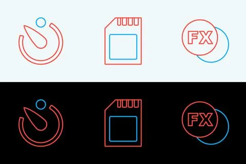 Set line Photo camera fx, Camera timer and SD card icon. Vector Stock Illustration