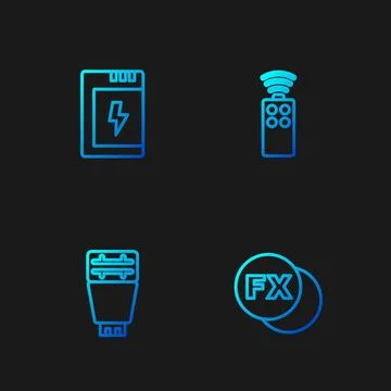 Set line Photo camera fx, flash, Battery for and Remote control. Gradient c.. Stock Illustration