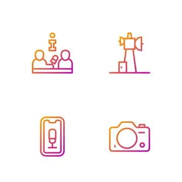 Set line Photo camera, Mobile recording, Interview and Antenna. Gradient co.. Stock Illustration