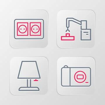Set line Photo camera, Table lamp, Robotic robot arm hand factory and Elect.. 스톡 일러스트