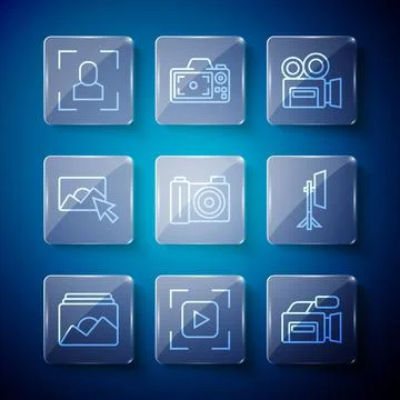 Set line Photo frame, Camera focus line, Cinema camera, Retro cinema, retouching イラスト素材
