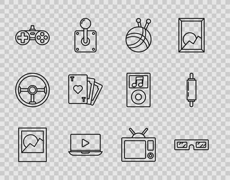 Set line Photo frames, 3D cinema glasses, Yarn ball with knitting needles, On Stock-Illustration