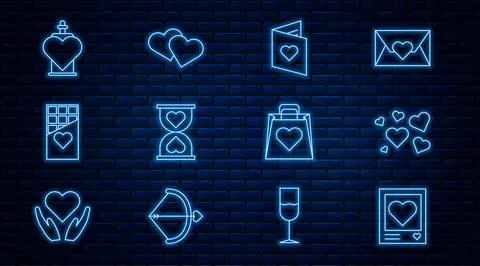 Set line Photo frames and hearts, Heart, Valentines day flyer with, the center 스톡 일러스트