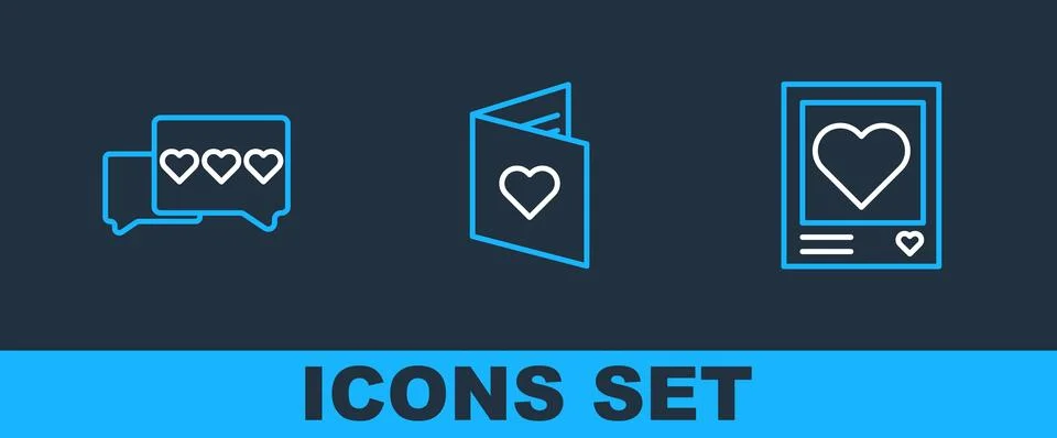 Set line Photo frames and hearts, Like and Valentines day flyer with icon. .. Stock Illustration