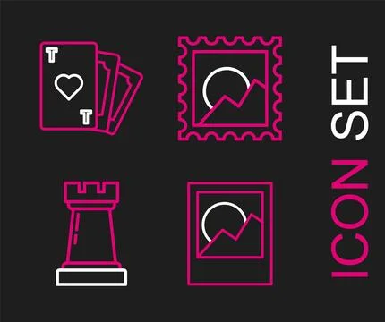 Set line Photo frames, Chess symbol, Picture landscape and Playing card wit.. Stock Illustration
