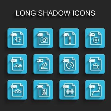 Set line PHP file document, WAV, CSS, PNG, SVG, AI, MOV and GIF icon. Vector Illustrazione stock