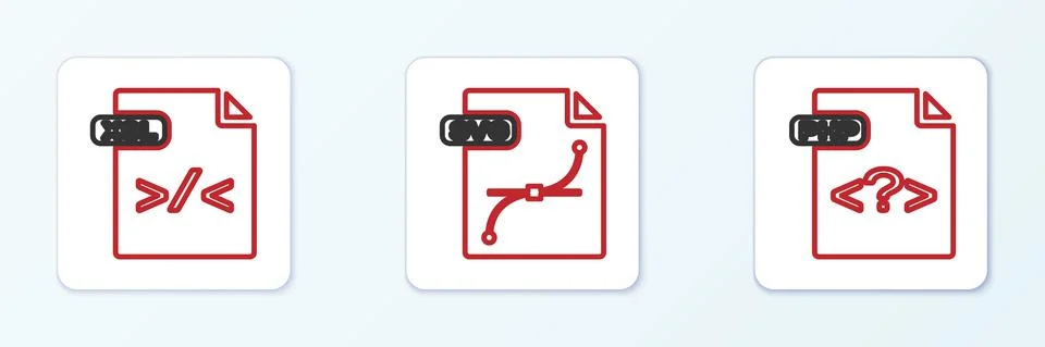 Set line PHP file document, XSL and SVG icon. Vector Illustration
