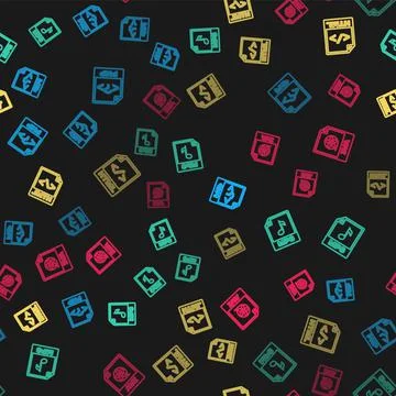 Set line PHP file document, MP3, HTML and AVI on seamless pattern. Vector Stock Illustration