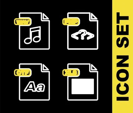 Set line PHP file document, XLS, OTF and WAV icon. Vector イラスト素材