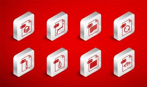 Set line PHP file document, SVG, TXT, GIF, XLS, PSD, EPS and ZIP icon. Vector 스톡 일러스트