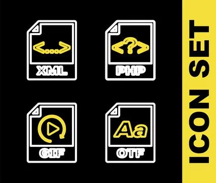 Set line PHP file document, OTF, GIF and XML icon. Vector Stock-Illustration