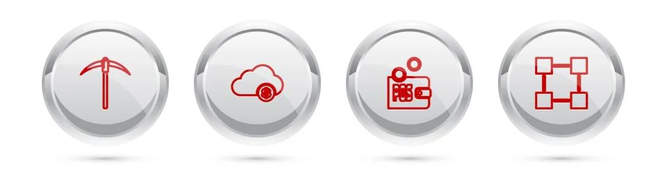 Set line Pickaxe, Cryptocurrency cloud mining, Proof of stake and Blockchain Illustrazione stock
