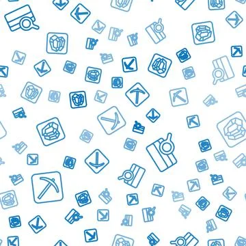 Set line Pickaxe, Soil analysis and Gem stone on seamless pattern. Vector Illustrazione stock
