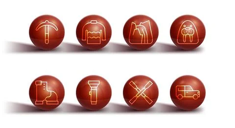 Set line Pickaxe, Winter warm boot, Walrus animal, Oars or paddles boat Stock-Illustration